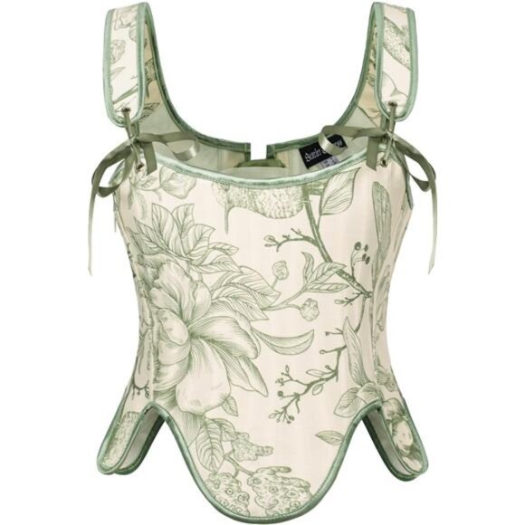 Women Renaissance Floral Lace Up Corset with Zipper 06 - Picture 1 of 6